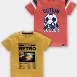 Codez Kids Yellow & Coral Printed T-Shirt (Pack Of 2)-image-37