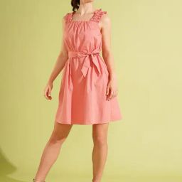 Globus Pink Cotton Regular Fit A Line Dress-image-32