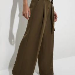 Nuon by Westside Olive Wide Leg-Fit High-Rise Trousers with Belt-21