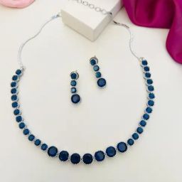 Abdesigns Silver American Diamond Statement Necklace & Earring Set-14