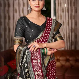 Munir Ajrak Printed Zari Pure Cotton Bagru Saree-picture-38