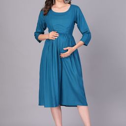 PrintBarn Women Solid Round Neck Maternity Ethnic Dresses-picture-45
