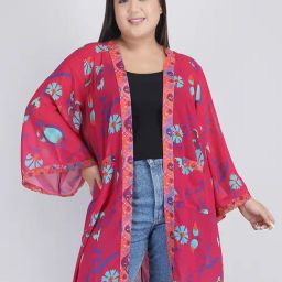SHAYE Pink & Blue Floral Print Shrug-image-26