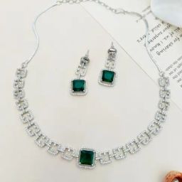 Abdesigns Silver American Diamond Statement Necklace & Earring Set-4