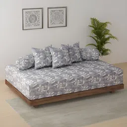 SWAYAM Grey & White 6 Pieces Floral Printed Cotton Diwan Set-42