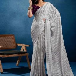 Satrani Grey Saree With Unstitched Blouse-image-30