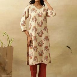 W Beige Viscose Embroidered Straight Kurta-image-66
