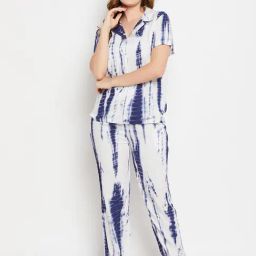 Clovia Blue Printed Shirt Pyjamas Set-image-68