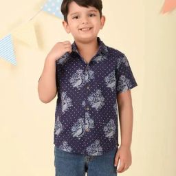 Fabindia Boys Blue Cotton Floral Shirt-image-89