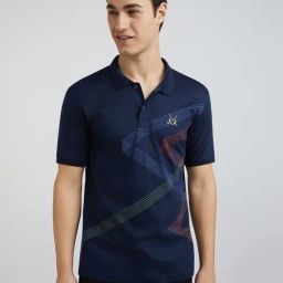 ColorPlus Navy Tailored Fit Printed Polo T-Shirt-picture-10