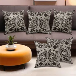 Aura Black 5 Pieces Geometric Square Cushion Covers-16