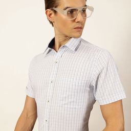 Thomas Scott Men Smart Spread Collar Gingham Checked Cotton Formal Shirt-image-97