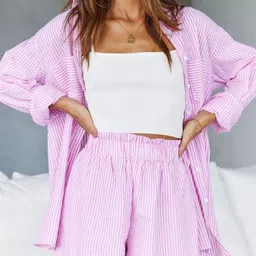 LULU & SKY Striped Shirt Collar Shirt With Shorts Co-Ords-picture-34
