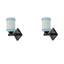 1ST TIME Blue & White Set of 2 Printed Glass Cylinder Shaped Wall Lamp-picture-20