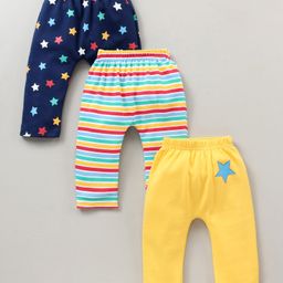 Babyhug Cotton Full Length Diaper Pants Pack of 3 - Multicolour-image-37