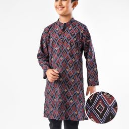 Earthy Touch Cotton Woven Full Sleeves Kurta Pyjama Set Printed - Brown-image-78
