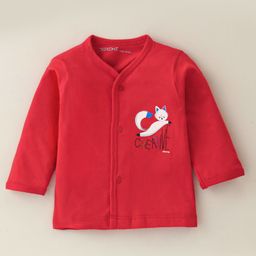 Doreme Single Jersey Full Sleeves Front Open Vest with Kitty Print - Red-15