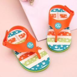Babyoye Stripe Flip Flops Coconut Tree Print Velcro Closure - Orange-image-88