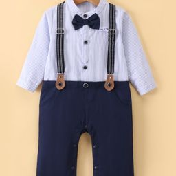 Mark & Mia Full Sleeves Romper with Bow Applique & Suspender - Blue-image-6
