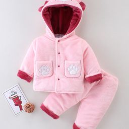 Mom's pet Fur Full Sleeves Paw Embroidered Winter Wear Suits  - Pink-image-36