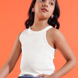 Pine Kids Cotton Sleeveless Solid Colored Tank Top - Snow White-picture-13