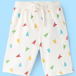Pine Kids Cotton Knit Above Knee Length Logo Printed Shorts - Snow White-image-17