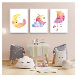 Outfit Collections Modern Art Kids Painting For Wall Décor - Cute moon and starts-image-4