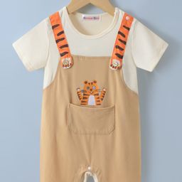 Kookie Kids Half Sleeves Romper Tiger Print - Brown-image-44