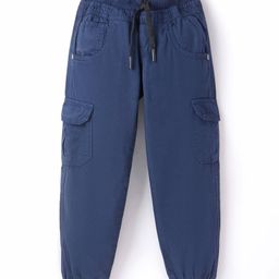 Olio Kids Cotton Woven Full Length Solid  Lounge Pants With Pockets - Navy-image-89