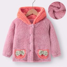 Kookie Kids Full Raglan Sleeves Hooded Fur Winter Jacket with Bow Applique - Pink-image-39