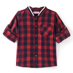 Babyhug Cotton Woven Full Sleeves  Rib Collared  Checks Shirt - Red-image-38