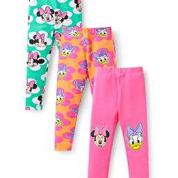 Babyhug Disney Lycra Knit Full Length Minnie Mouse Printed Leggings Pack of 3 - Pink Orange & Green-image-68