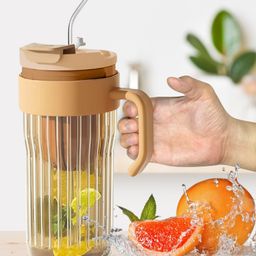 Paper Moon Glass Sipper Mug 550 ml Cold Extraction Handle Straw Cup For for Juice Cocktail Iced Tea Coffee for Office, College, 1pc - Random Color-image-28