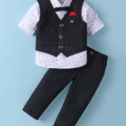 JASH KIDS Cotton Woven Full Sleeves 3 Piece Party Suit with Bow - Black-image-120