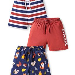 Babyhug Cotton Knit Shorts with Stripes & Animal Print Pack of 3 -Navy Blue & Maroon-image-74