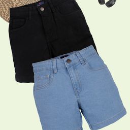 Kiddopanti Pack Of 2 Solid Shorts - Black & Light Blue-image-91