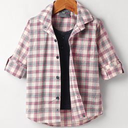 Dapper Dudes Full Sleeves Checked Shirt With Attached Tee - Red-image-35
