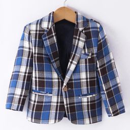 Rikidoos Full Sleeves Checked Blazer - Blue & Black-image-19