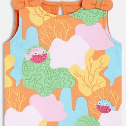 MINI KLUB Cotton Knit Sleeveless Puffer Fish Printed Bow Applique Detailed Top - Orange-image-60