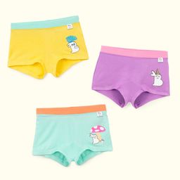 SuperBottoms Bamboo Knit Pack Of 3 Baby Bunny Designed Boy Shorts With Funky Tattoo - Pink Yellow & Green-image-24