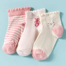 Mustang Knitted Ankle Length Socks with Stripes & Animal Design Pack of 3 - Offwhite & Pink-picture-24