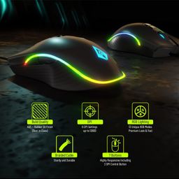 Archer Tech Lab Recurve 300 Wired Gaming Mouse,12000 Dpi with 1000Hz Polling Rate 8 Buttons, Support, 6 Mode RGB, Sunplus Sensor, 10 Mn+ Clicks Huyu Switches, Compatible with Pc/Mac - Black image 2