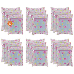 Kuber Industries Pink 18 Pieces Sunflower Printed Reusable Laundry Bags With Zipper-17