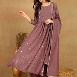 House of Pataudi Floral Embroidered Georgette Straight Kurta & Palazzos With Dupatta-30
