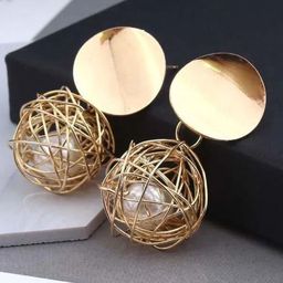 Celestria Gold-Plated Circular Drop Earrings-34