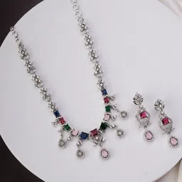 Opal Touch Rhodium-Plated Cubic Zirconia Studded Jewellery Set-71