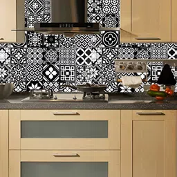 INDIAN ROYALS Black & White Ceramic Tile Printed Self-Adhesive & Durable Wall Sticker-image-77
