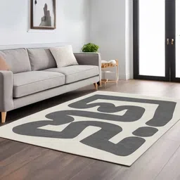 nestroots White Abstract Hand-Tufted Woollen Carpet image 4