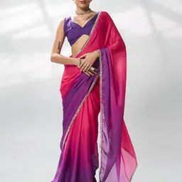 Mitera Ombre Mirror Work Ready to Wear Satin Saree-image-88