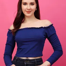 BAESD Off-Shoulder Cotton Bardot Crop Top-image-94